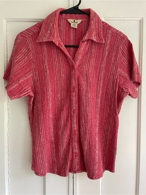 Woolrich Women’s Vintage-Inspired Red Short Sleeve Button Up Top Shirt Blouse